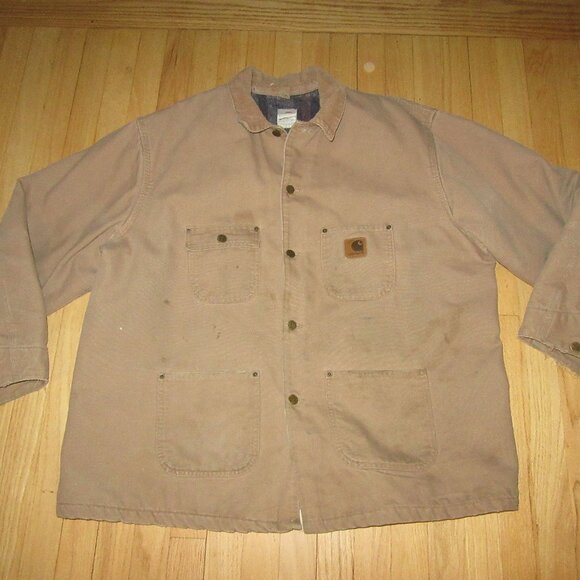 VINTAGE MEN'S CARHARTT C02SDL BLANKET LINED CHORE COAT/JACKET/TAN/SIZE 2XL!